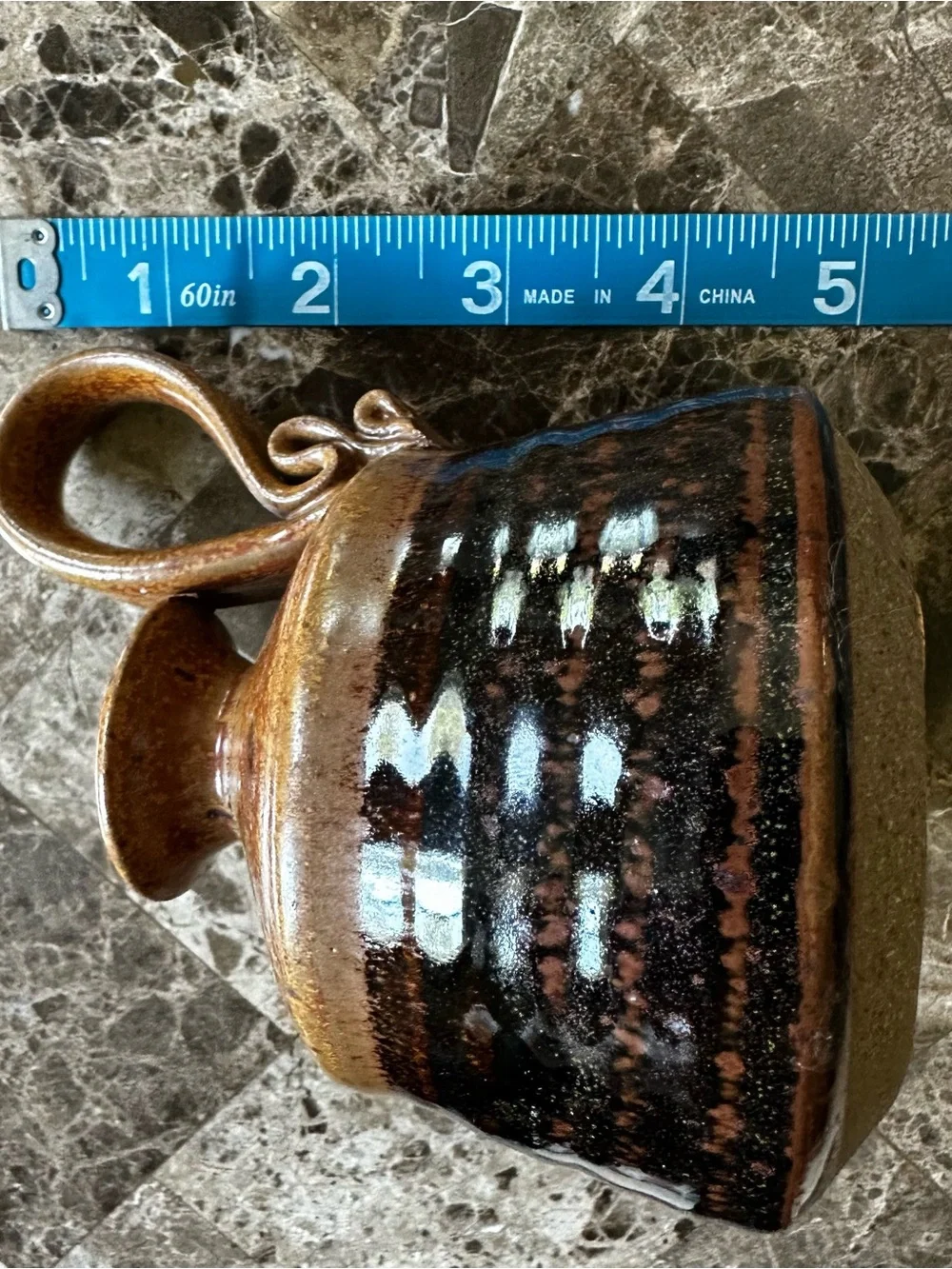 Signed Studio Pottery Taper Candle Holder Chamberstick Loop Handle